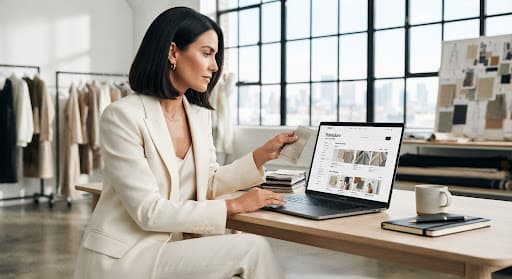 Designer reviewing a digital fabric library